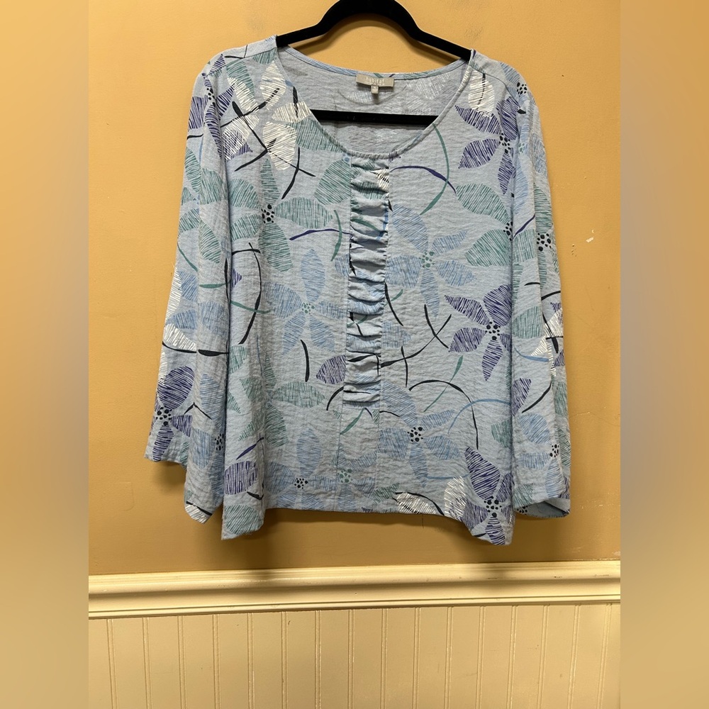 Habitat Womens Tunic Blouse Light Blue Floral Size XL